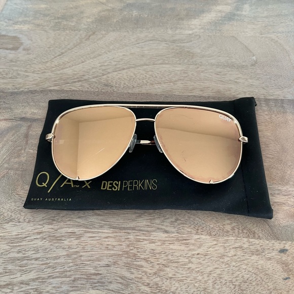 Quay Australia x Desi Perkins High Key Gold Aviator Sunglasses - Picture 2 of 3